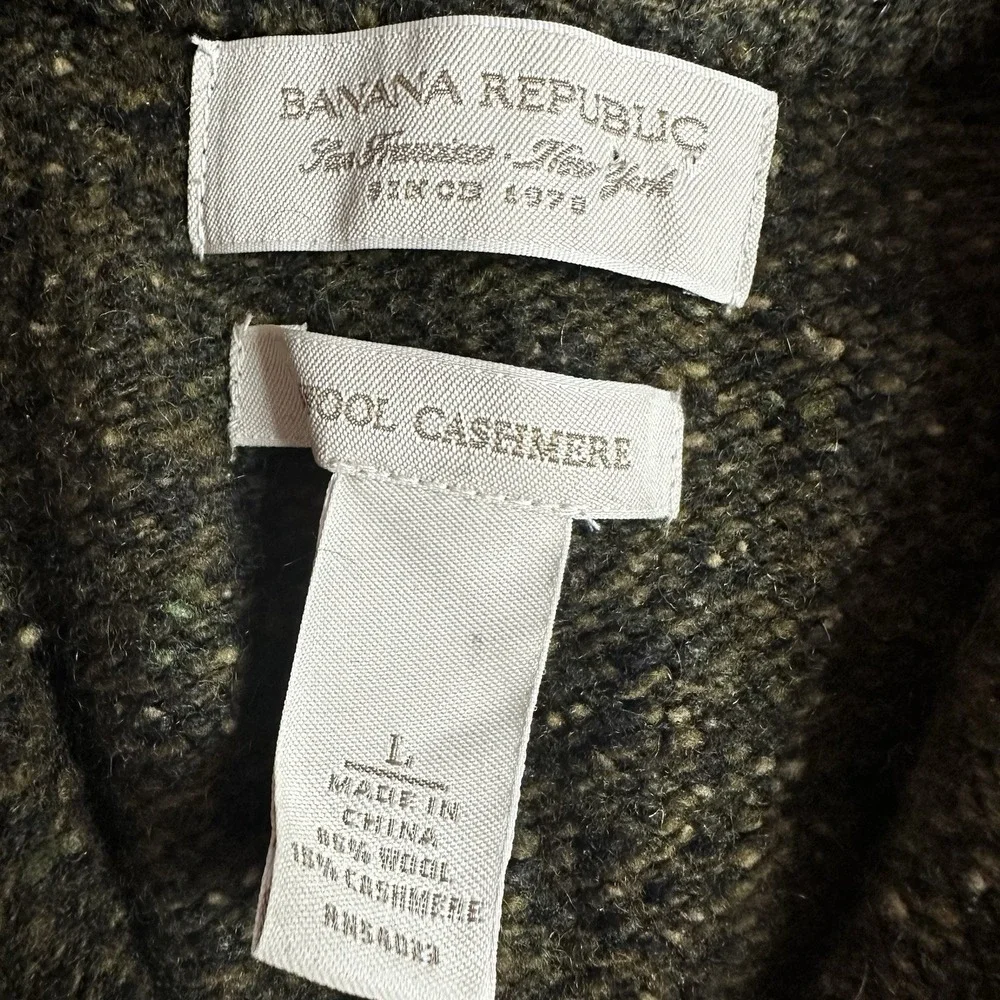 Banana Republic Sweater Mens Large Green Donagal 1/4 Zip Wool Cashmere Winter
